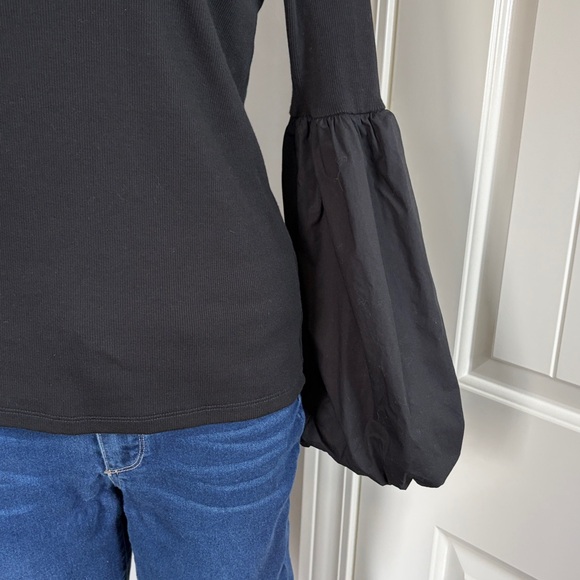 VERONICA BEARD  Clydes Top Black Flare Sleeve Ribbed Shirt Sz M - Picture 4 of 11